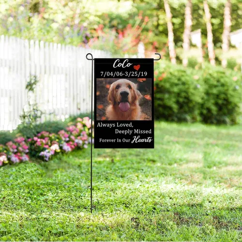Vista 2 de Bandera conmemorativa de jardín, bandera personalizada con nombre de foto de mascota perdida, conmemorativa para perros, decoración al aire libre