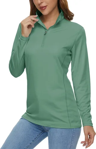 Vista 12 de MAGCOMSEN Camiseta de manga larga para mujer, con cremallera de un cuarto 01-Negro