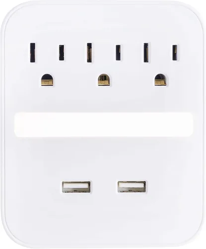Vista 2 de GE Extensor de 3 salidas Pro de 2 puertos USB con luz nocturna, paquete de 2, protector SurGE , estación de carga, sensor del atardecer al amanecer