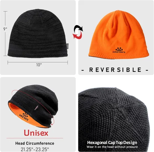 Vista 5 de Lvaiz - Gorro de invierno para hombre con forro polar cálido para hombre, reversible, resistente al viento, gorro de punto unisex