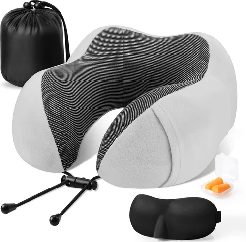 Vista 20 de CloudBliss Almohada de viaje de espuma viscoelástica de alta calidad, almohada cervical cómoda y de apoyo, almohadas cervicales para viajar