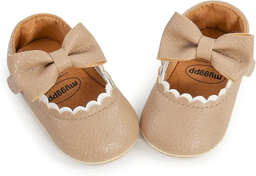 Vista 5 de RVROVIC Zapatos de bebé para niñas suela suave zapatos planos Mary Jane vestidos de princesa zapatos de poliuretano lindo lazo precaminante