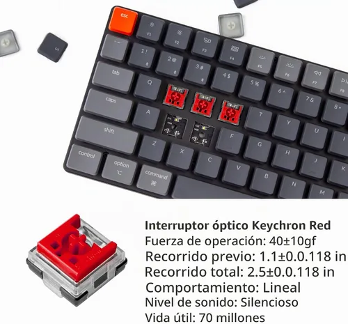 Vista 2 de Keychron K3 75% Layout 84-Key Teclado mecánico inalámbrico Bluetooth ultradelgado intercambiable en caliente con interruptor rojo óptico Keychron