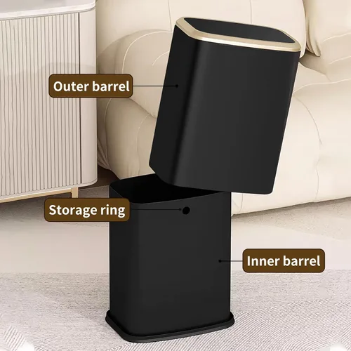 Vista 4 de Cubo de basura pequeño de 2 galones para oficina y baño con tapa oscilante, cubo de basura para sala de estar, dormitorio, cubo interior, cubo