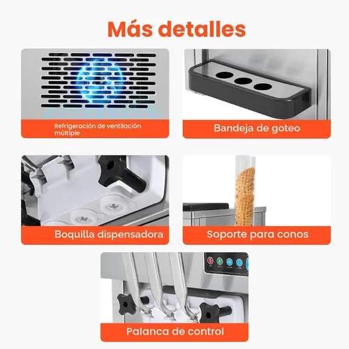 Vista 7 de Máquina comercial de helados VEVOR, máquina de helado de servicio suave de 21 QT/H con panel LCD, limpieza automática, pre-enfriamiento para 3