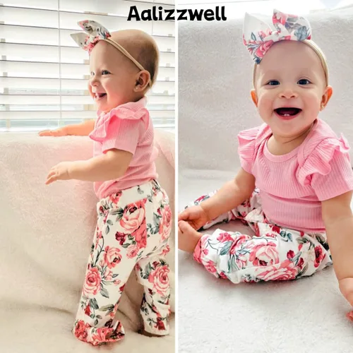 Vista 3 de Aalizzwell Conjunto de pantalones de canalé para bebés y niñas