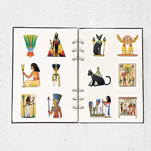 Vista 5 de Paquete de 50 calcomanías del Antiguo Egipto, vinilo impermeable, mitología egipcia, arte faraónico, esfinge, pirámides para laptop, álbumes