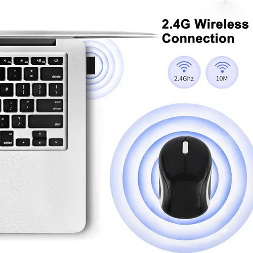 Vista 5 de Ratón inalámbrico para computadora portátil, tamaño pequeño, portátil, compacto, de viaje, USB, 3 botones, 1000 DPI, mouse inalámbrico para PC Negro