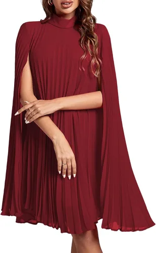 Vista 38 de Rooscier Vestido midi de fiesta plisado con cuello alto falso y espalda abierta para mujer
