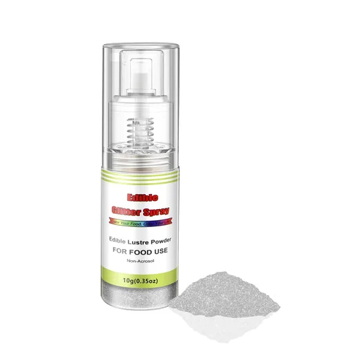 Vista 3 de Pulverizador comestible de purpurina (negro), polvo lustre para colorear alimentos sin aerosol, bomba de empuje de polvo espumoso de grado
