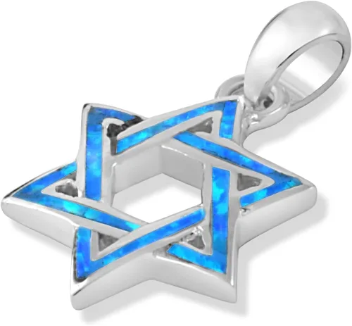Vista 2 de AJDesign Collar de estrella de David para mujer en plata de ley y ópalo azul creado con dije de joyería judía