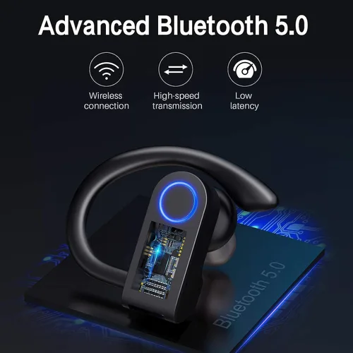 Vista 3 de Auriculares inalámbricos, Bluetooth 5.0 para correr, auriculares estéreo de graves profundos, auriculares deportivos con micrófono integrado