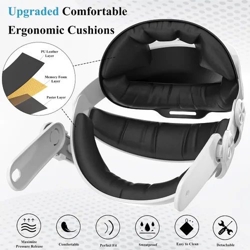 Vista 5 de JHZWD Battery Head Strap Compatible with Meta Quest 3, 6000mAh Elite Strap Replacement for Enhanced Comfort and Play Time, Adjustable Headstrap with