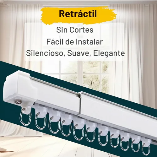 Vista 2 de Pista de cortina retráctil de aluminio para pared o techo de 2.3 a 4 pies