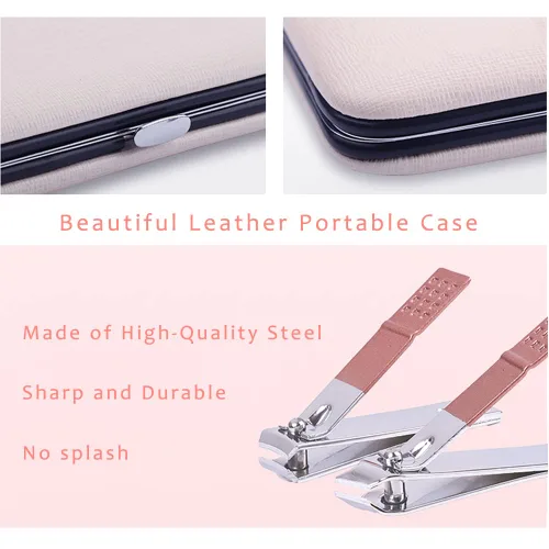 Vista 5 de Juego de manicura rosa herramienta de belleza portátil – cortaúñas pedicura kit de aseo de acero inoxidable 7 en 1 estuche de viaje de cuero