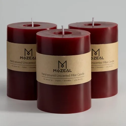 Vista 132 de MOZEAL Juego de 3 velas sin perfume vertidas a mano de 3 x 6 pulgadas, velas tipo pilar sin goteo, combustión de larga duración, aproximadamente 120