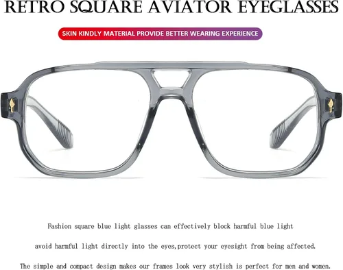 Vista 5 de PORADAY Gafas de Bloqueo de Luz Azul para Mujeres y Hombres Estilo Retro Cuadrado de los Años 70 Gafas de Aviador Gafas Rectangulares para gris
