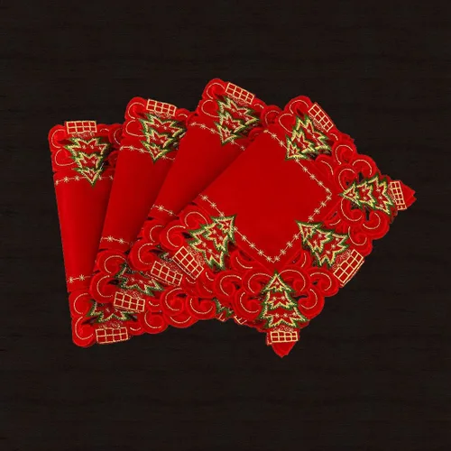 Vista 5 de Grelucgo Juego de 4 manteles individuales bordados con árbol de acebo de Navidad, rectangular, 12 x 18 pulgadas
