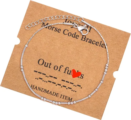 Vista 200 de JoycuFF Pulseras inspiradoras de código morse para mujeres, cuentas de plata, joyería con mantra de motivación, regalos para ella