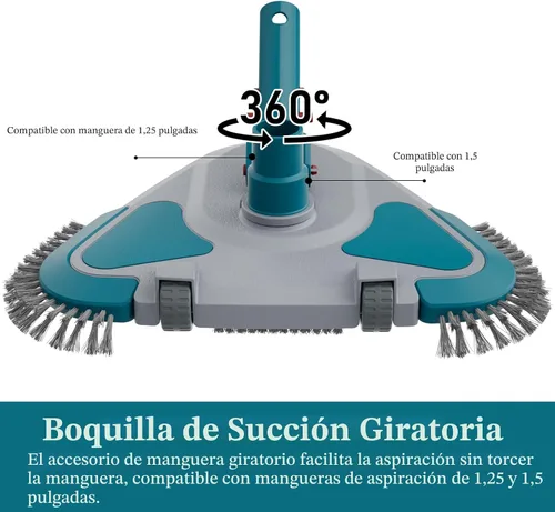 Vista 3 de Cabezal de Aspiradora Triangular con Peso Upgrade Pro Giratorio para Piscina con Cepillo y Mango EZ Clip - para Limpiar Superficie Seguro