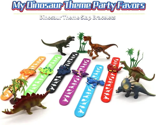 Vista 5 de Pulseras de dinosaurio para adolescentes, recuerdos de fiesta, con temática de dinosaurios, bolsas de regalos (paquete de 6) para adolescentes