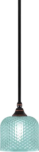 Vista 56 de Toltec Lighting Tallo Colgado Mini colgante, acabado de cobre negro, 3.5" cuadrado humo burbuja vidrio
