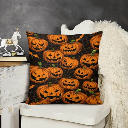 Vista 16 de Funda de almohada de calabaza, fantasma, espeluznante, telaraña, calavera, murciélagos, fundas de almohada decorativas, fundas de almohada rústicas