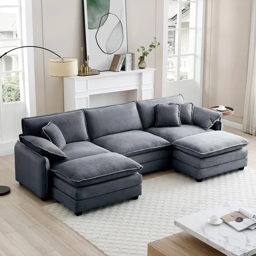 Vista 143 de Sofá Loveseat Grande en Beige y Blanco de 194.8 cm, Sofás Seccionales de 2 Plazas Grandes para Sala de Estar, Sofá Seccional Modular de Tela