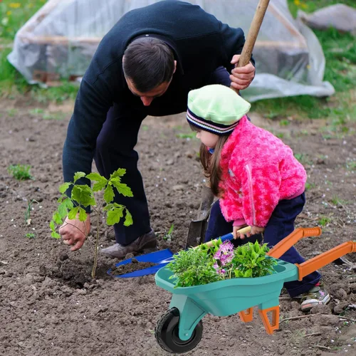 Vista 3 de Qtioucp - Juego de herramientas de jardinería para niños, juguetes al aire libre, juego de patio trasero con carretilla, juguetes educativos STEM