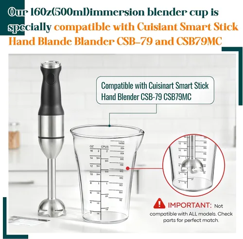 Vista 3 de Taza medidora de licuadora de 16 oz compatible con Cuisinart CSB-79 CSB79MC 16oz (500ml) immersion blender cup is specially compatible with