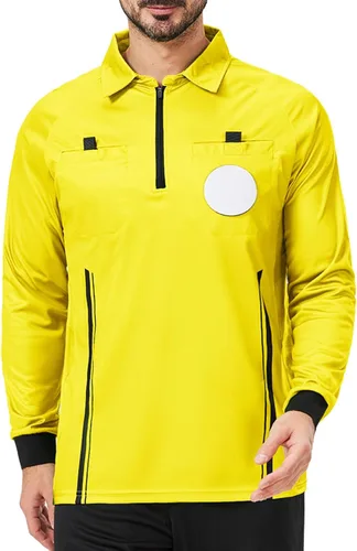 Vista 7 de CUTIEHON Camiseta de árbitro de fútbol, camiseta oficial de árbitro de fútbol profesional de manga larga, con un soporte para insignia y bolsillos