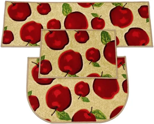 Vista 7 de Juego de 2 alfombras y tapetes de cocina lavables a máquina, diseño de manzana roja, antideslizante, absorbente, alfombra de cocina
