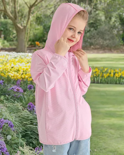 Vista 8 de Auranso Kids Zip-Up Hoodie Girls Boys UPF50+ Sun Protection Jacket Hooded Cooling Shirt