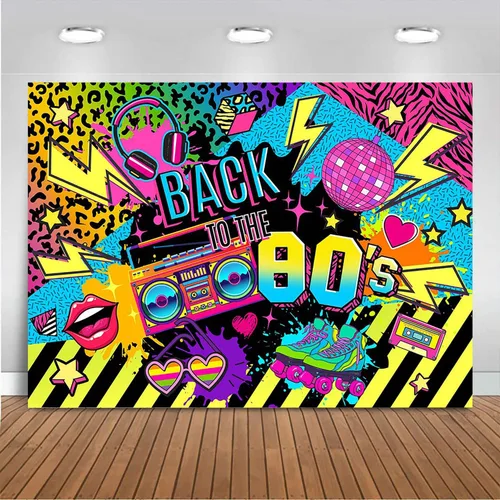 Vista 5 de Mocsicka Pancarta de fondo de hip hop de los años 80 y 90, graffiti de regreso a los 80 y 90, decoraciones para fiestas, neón, retro, de cumpleaños