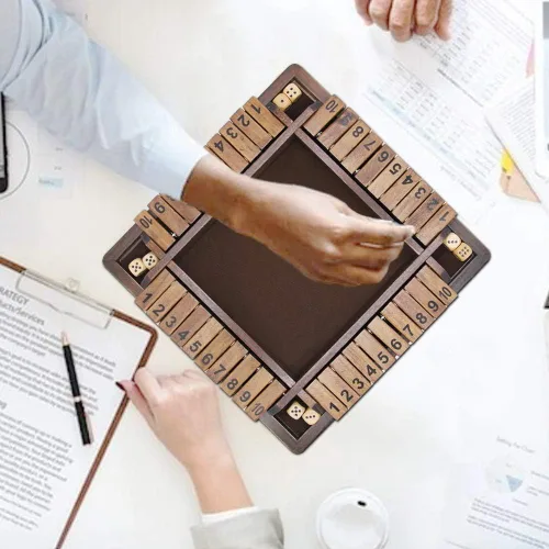 Vista 6 de Juegoal - Juego de mesa de madera «Cierra la caja» con dados para 4 jugadores, versión clásica de mesa y juego de pub, 12 pulgadas