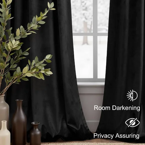 Vista 7 de Cortinas de terciopelo opacas para oscurecer la habitación de 63 pulgadas de largo para sala de estar, comedor, 2 paneles, privacidad pesada