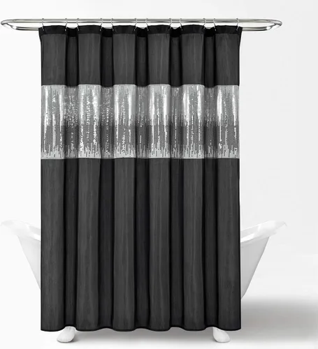 Vista 6 de Lush Decor Cortina de Ducha Night Sky, Individual, 72" An x 72" L, Negro - Cortina de Ducha con Lentejuelas - Cortina de Baño Brillante de Bloques