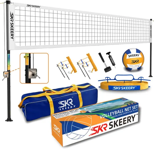 Vista 12 de SKEERY Juego de red de voleibol resistente al aire libre, diseño anti-hundimiento, postes de aluminio ajustables, red de voleibol portátil para Azul