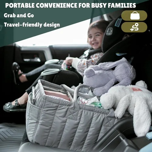 Vista 9 de Organizador de pañales grande con asa neutral para niño y niña, cesta de bebé para guardería, automóvil, cambiador, almacenamiento portátil