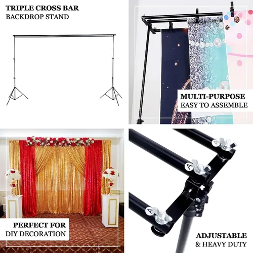 Vista 4 de Efavormart - Kit de soporte de fondo de barra transversal triple de 8 x 10 pies, soporte de fondo metálico ajustable 3 en 1, sistema de fotografía