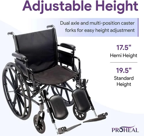 Vista 2 de Sillas de ruedas manuales ligeras para adultos, 16 pulgadas de ancho, altura estándar ajustable y hemi, reposabrazos abatibles extraíbles