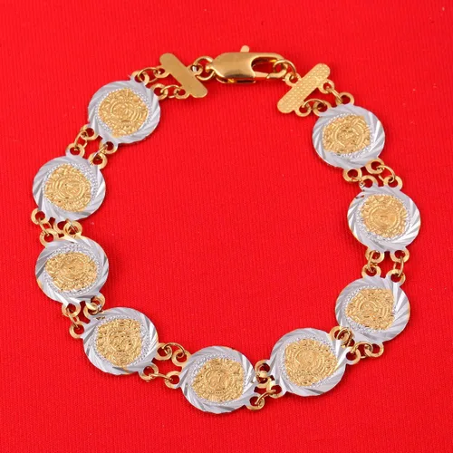 Vista 3 de Chapado en oro Belleza islámica musulmán árabe dinero monedas signo pulsera de mujer joyas Bangle