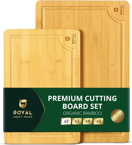 Vista 10 de ROYAL CRAFT WOOD Tabla de cortar de madera, tablas de cortar de bambú con ranura para jugo, tabla de cortar de cocina para carne, queso y verduras
