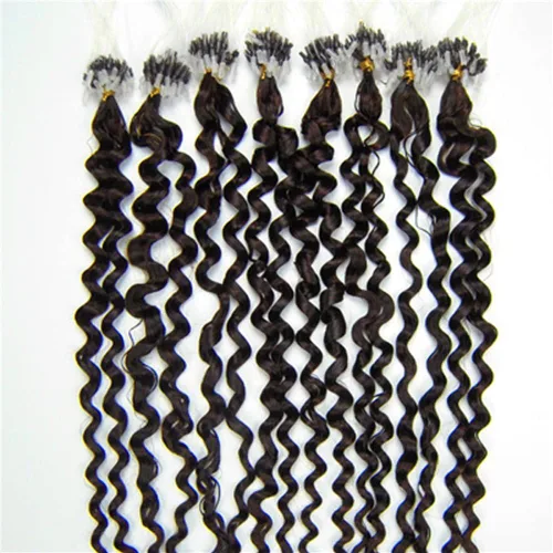 Vista 3 de Micro Link - Extensiones de cabello rizado con micro anillo, punta de bucle, cabello humano Remy real, color marrón oscuro, 20 pulgadas, 100 s #02