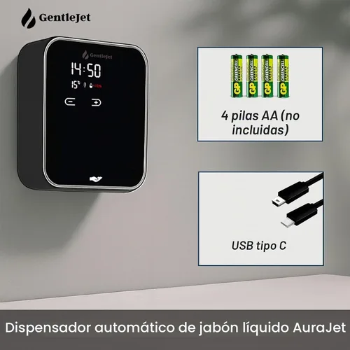 Vista 4 de GentleJet AuraJet - Dispensador automático de jabón líquido para montaje en pared, sensor sin contacto, pantalla LED, 5 niveles ajustables