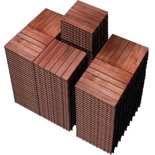 Vista 17 de PrimeZone - 9 azulejos entrelazados de madera de acacia sólida para terraza, patio, 12 x 12 pulgadas, impermeables, para interiores y exteriores