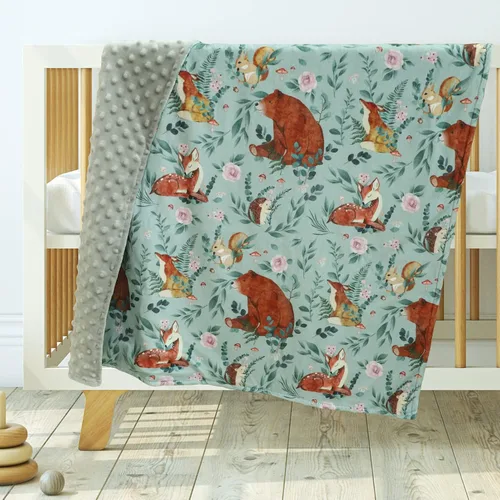 Vista 4 de Mantas de bebé para niños y niñas, manta de forro polar con respaldo de puntos, manta supersuave para cubrirse, 30 x 40 pulgadas, animales del bosque