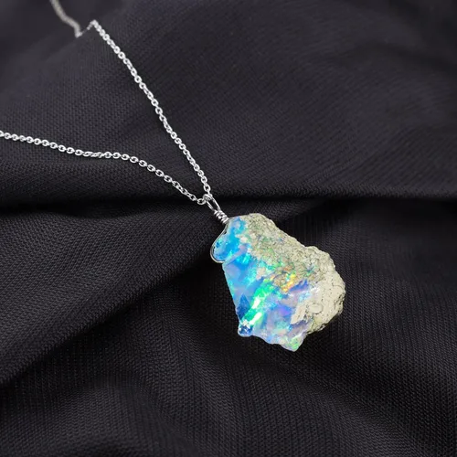Vista 15 de Collar delicado de plata con piedra áspera de ópalo