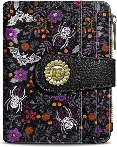 Vista 19 de Kelvoris Cartera pequeña Rfid para mujer, plegable, con cremallera, bolsillo para monedas, piel sintética, compacto, para tarjetas de crédito