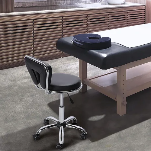 Vista 2 de Yaheetech Nail Tech - Silla con respaldo ajustable, color negro Adjust the seat from 18.3” to 24” for manicure, styling or spa work; five swivel